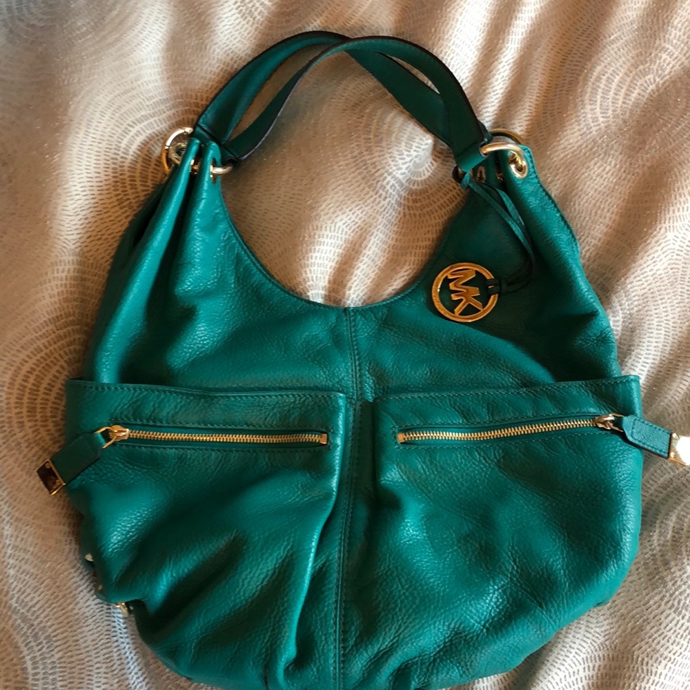 Michael Kors teal shoulder handbag
